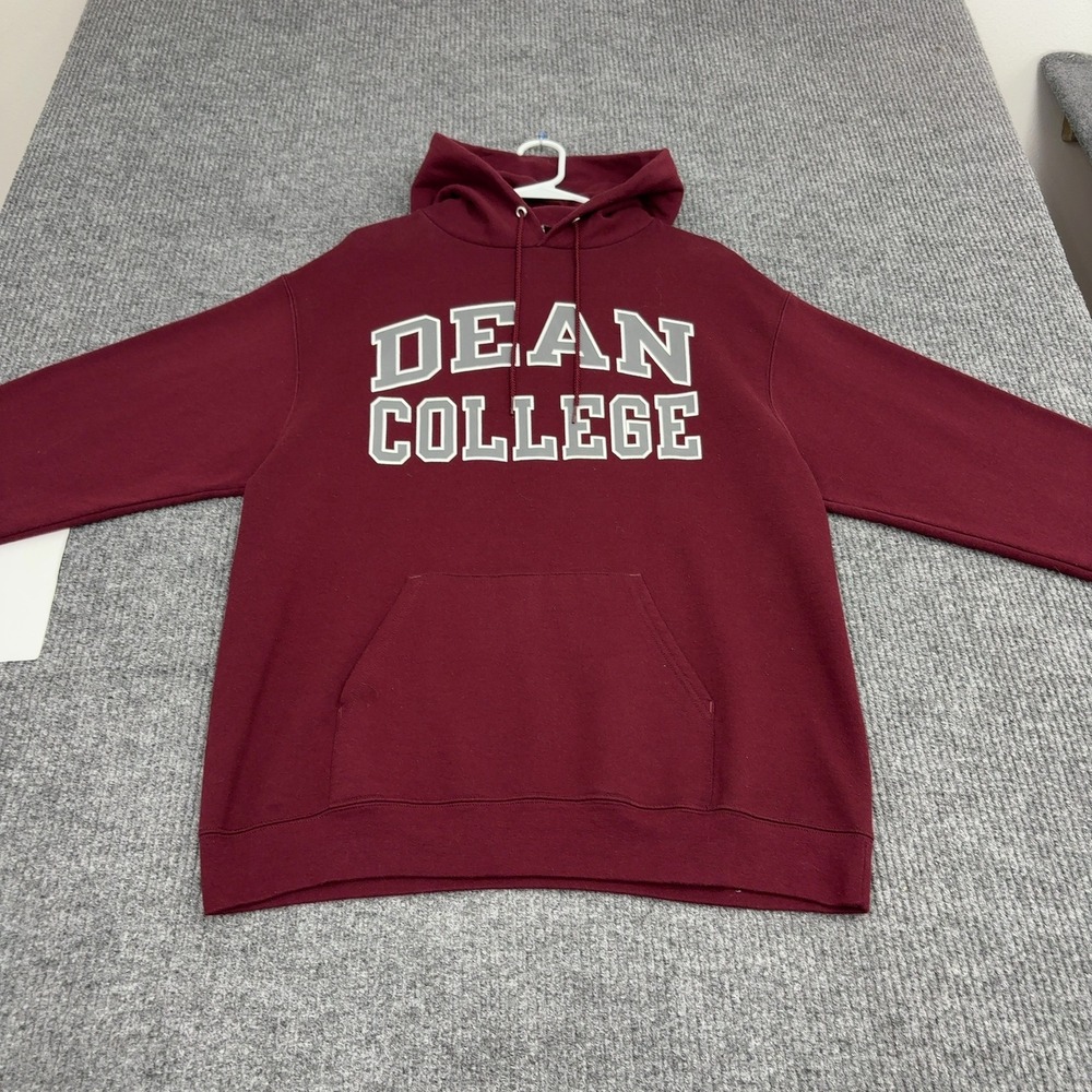 Dean College Champion Hoodie Large Maroon Cotton Blend Pullover Collegiate Style